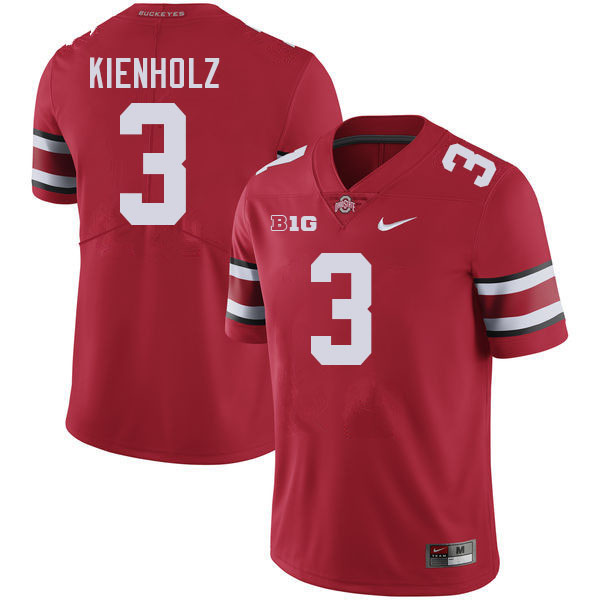 Ohio State Buckeyes Lincoln Kienholz Men's's #3 Authentic Red College Football Jersey 2404NDTQ6